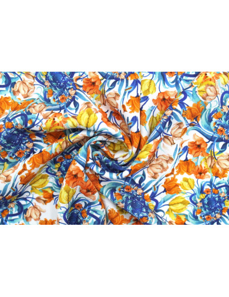 Tissu Gabardine Viscose Imprimé Corbeille de fleurs Blanc de Qualité, Tissu au mètre, Tissu pas cher - Alltissus.com