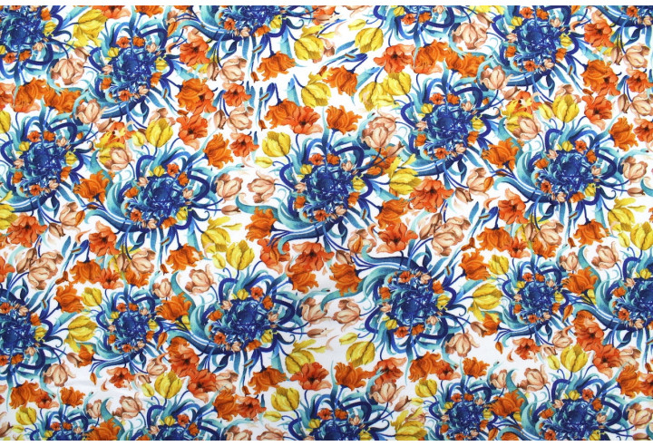 Tissu Gabardine Viscose Imprimé Corbeille de fleurs Blanc de Qualité, Tissu au mètre, Tissu pas cher - Alltissus.com