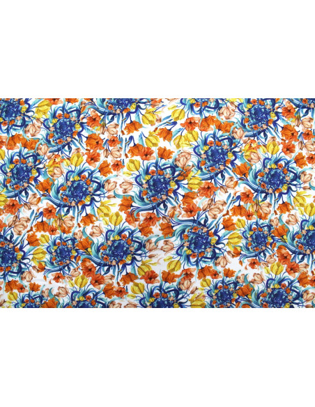 Tissu Gabardine Viscose Imprimé Corbeille de fleurs Blanc de Qualité, Tissu au mètre, Tissu pas cher - Alltissus.com