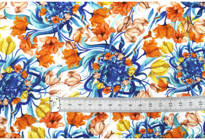 Tissu Gabardine Viscose Imprimé Corbeille de fleurs Blanc de Qualité, Tissu au mètre, Tissu pas cher - Alltissus.com