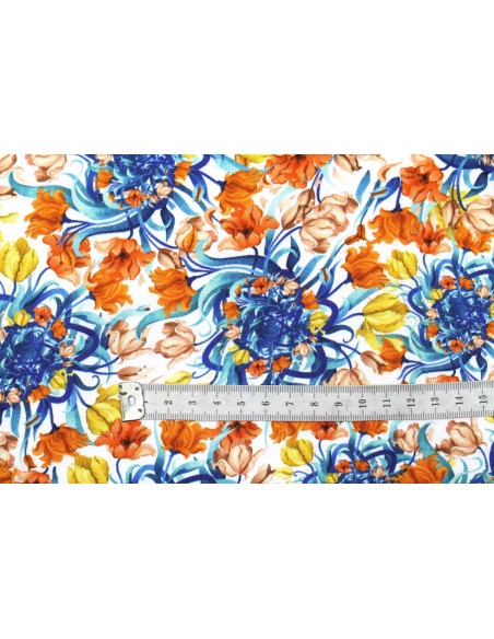 Tissu Gabardine Viscose Imprimé Corbeille de fleurs Blanc de Qualité, Tissu au mètre, Tissu pas cher - Alltissus.com
