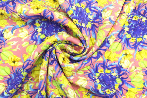 Tissu Gabardine Viscose Imprimé Corbeille de fleurs Rose de Qualité, Tissu au mètre, Tissu pas cher - Alltissus.com