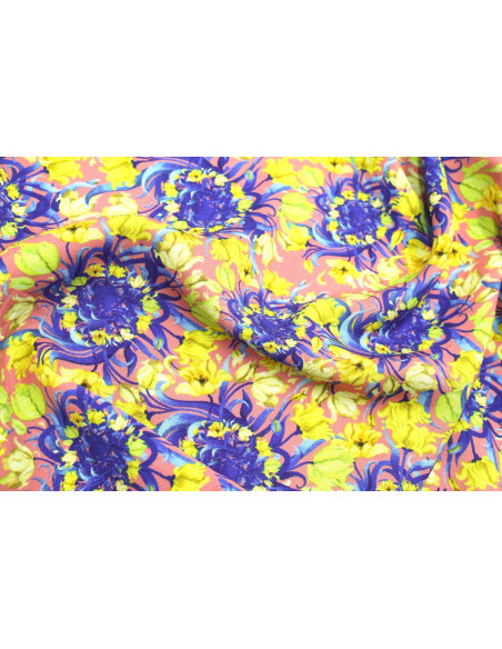 Tissu Gabardine Viscose Imprimé Corbeille de fleurs Rose de Qualité, Tissu au mètre, Tissu pas cher - Alltissus.com