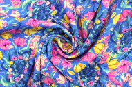 Tissu Gabardine Viscose Imprimé Corbeille de fleurs Bleu de Qualité, Tissu au mètre, Tissu pas cher - Alltissus.com