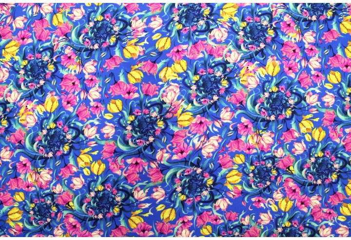 Tissu Gabardine Viscose Imprimé Corbeille de fleurs Bleu de Qualité, Tissu au mètre, Tissu pas cher - Alltissus.com