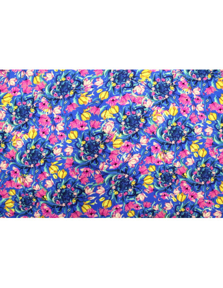 Tissu Gabardine Viscose Imprimé Corbeille de fleurs Bleu de Qualité, Tissu au mètre, Tissu pas cher - Alltissus.com