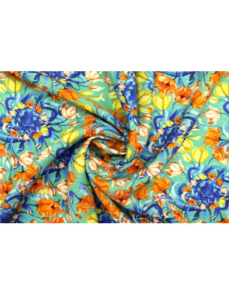 Tissu Gabardine Viscose Imprimé Corbeille de fleurs Vert de Qualité, Tissu au mètre, Tissu pas cher - Alltissus.com