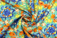 Tissu Gabardine Viscose Imprimé Corbeille de fleurs Vert de Qualité, Tissu au mètre, Tissu pas cher - Alltissus.com