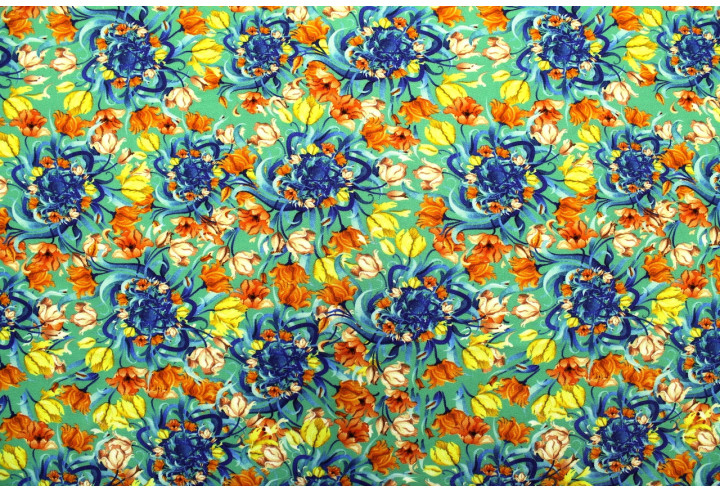 Tissu Gabardine Viscose Imprimé Corbeille de fleurs Vert de Qualité, Tissu au mètre, Tissu pas cher - Alltissus.com