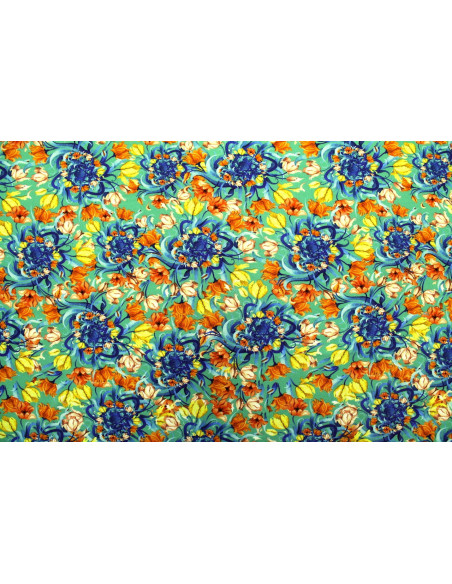 Tissu Gabardine Viscose Imprimé Corbeille de fleurs Vert de Qualité, Tissu au mètre, Tissu pas cher - Alltissus.com