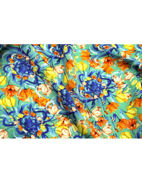 Tissu Gabardine Viscose Imprimé Corbeille de fleurs Vert de Qualité, Tissu au mètre, Tissu pas cher - Alltissus.com