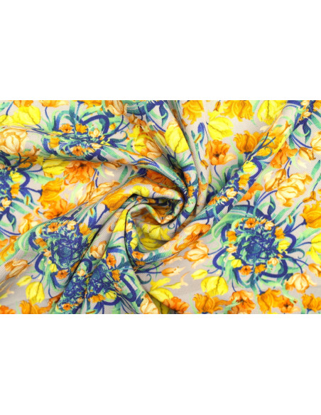 Tissu Gabardine Viscose Imprimé Corbeille de fleurs Gris de Qualité, Tissu au mètre, Tissu pas cher - Alltissus.com