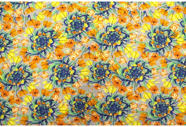 Tissu Gabardine Viscose Imprimé Corbeille de fleurs Gris de Qualité, Tissu au mètre, Tissu pas cher - Alltissus.com
