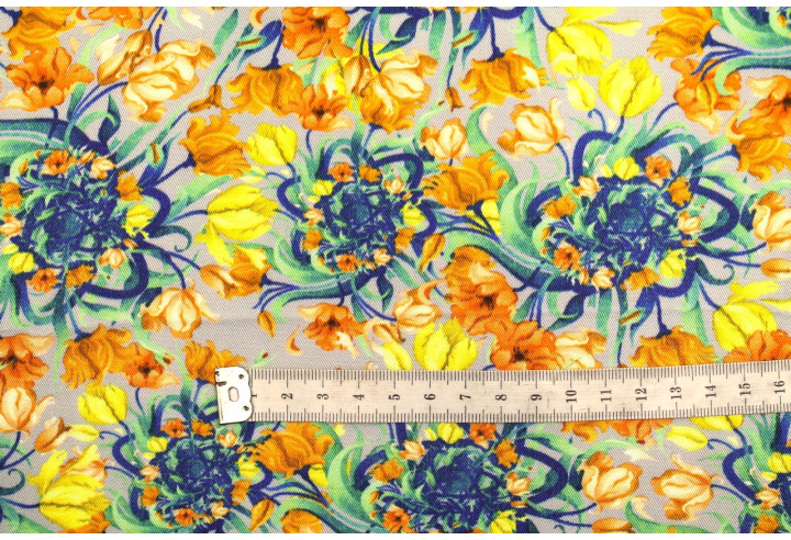 Tissu Gabardine Viscose Imprimé Corbeille de fleurs Gris de Qualité, Tissu au mètre, Tissu pas cher - Alltissus.com