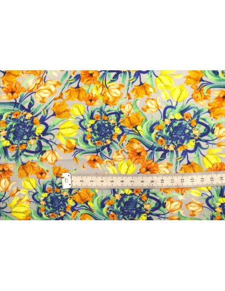 Tissu Gabardine Viscose Imprimé Corbeille de fleurs Gris de Qualité, Tissu au mètre, Tissu pas cher - Alltissus.com
