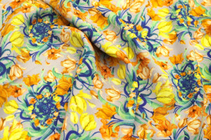 Tissu Gabardine Viscose Imprimé Corbeille de fleurs Gris de Qualité, Tissu au mètre, Tissu pas cher - Alltissus.com 2