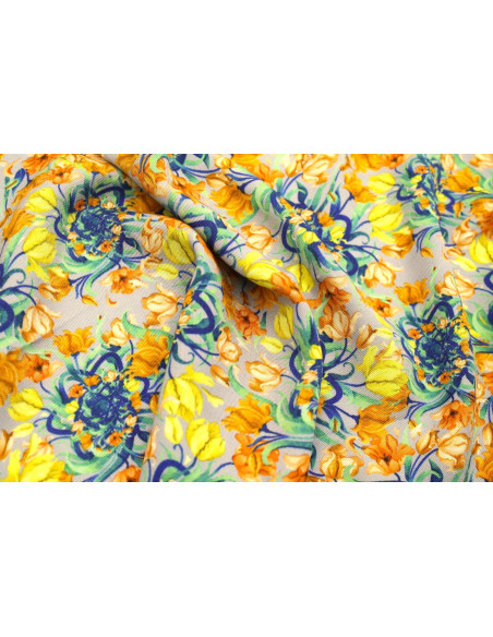 Tissu Gabardine Viscose Imprimé Corbeille de fleurs Gris de Qualité, Tissu au mètre, Tissu pas cher - Alltissus.com