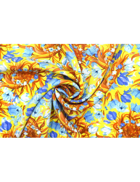 Tissu Gabardine Viscose Imprimé Corbeille de fleurs Jaune de Qualité, Tissu au mètre, Tissu pas cher - Alltissus.com