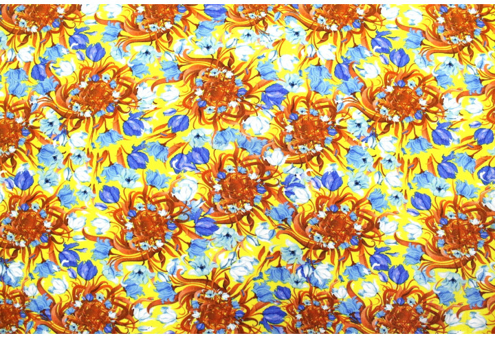 Tissu Gabardine Viscose Imprimé Corbeille de fleurs Jaune de Qualité, Tissu au mètre, Tissu pas cher - Alltissus.com