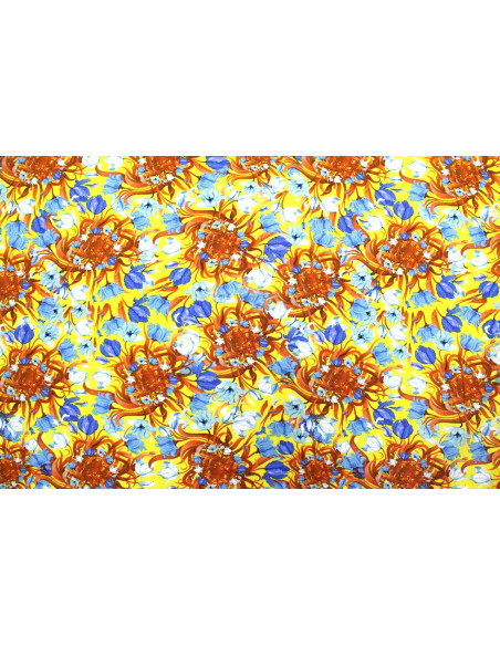 Tissu Gabardine Viscose Imprimé Corbeille de fleurs Jaune de Qualité, Tissu au mètre, Tissu pas cher - Alltissus.com