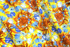 Tissu Gabardine Viscose Imprimé Corbeille de fleurs Jaune de Qualité, Tissu au mètre, Tissu pas cher - Alltissus.com 2