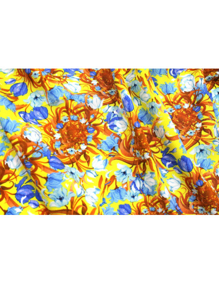 Tissu Gabardine Viscose Imprimé Corbeille de fleurs Jaune de Qualité, Tissu au mètre, Tissu pas cher - Alltissus.com