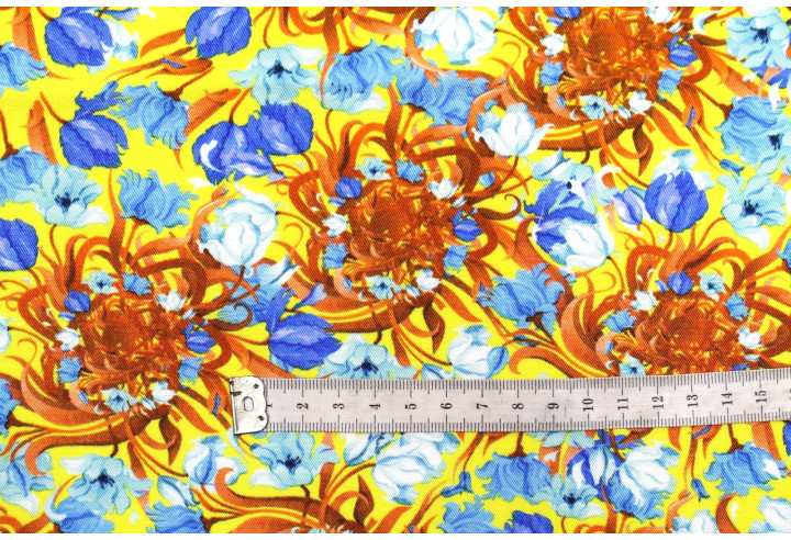 Tissu Gabardine Viscose Imprimé Corbeille de fleurs Jaune de Qualité, Tissu au mètre, Tissu pas cher - Alltissus.com