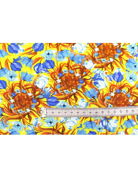 Tissu Gabardine Viscose Imprimé Corbeille de fleurs Jaune de Qualité, Tissu au mètre, Tissu pas cher - Alltissus.com
