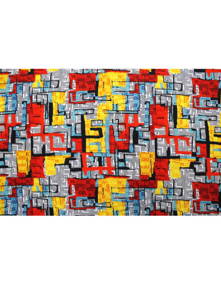 Tissu Gabardine Viscose Imprimé Figures Rouge et Jaune de Qualité, Tissu au mètre, Tissu pas cher - Alltissus.com