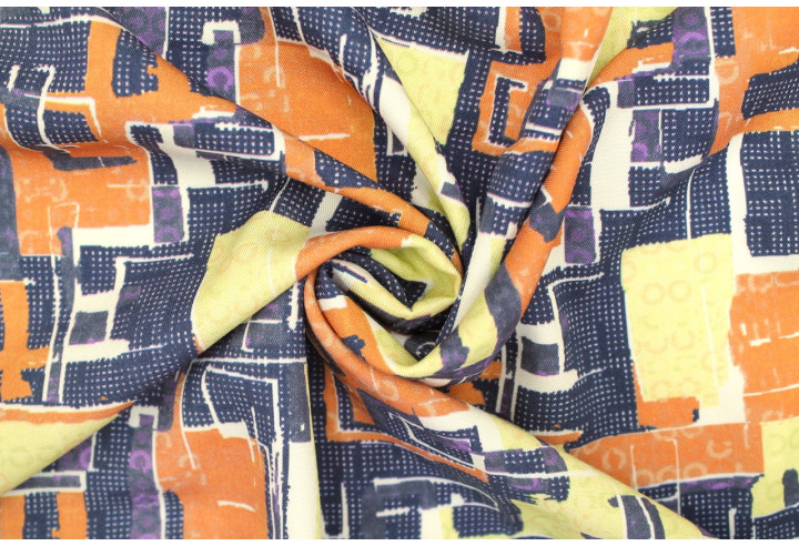 Tissu Gabardine Viscose Imprimé Figures Violet et Jaune Paille de Qualité, Tissu au mètre, Tissu pas cher - Alltissus.com