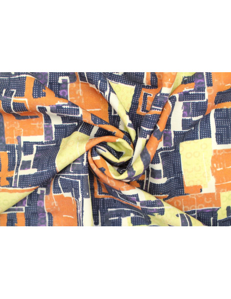 Tissu Gabardine Viscose Imprimé Figures Violet et Jaune Paille de Qualité, Tissu au mètre, Tissu pas cher - Alltissus.com