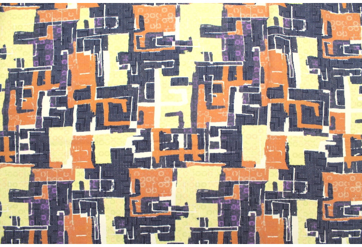 Tissu Gabardine Viscose Imprimé Figures Violet et Jaune Paille de Qualité, Tissu au mètre, Tissu pas cher - Alltissus.com