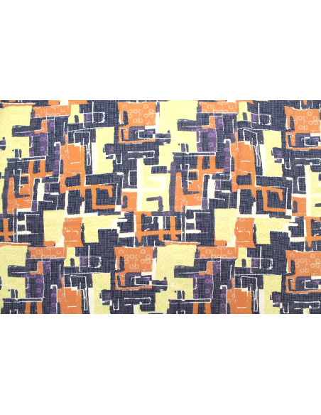 Tissu Gabardine Viscose Imprimé Figures Violet et Jaune Paille de Qualité, Tissu au mètre, Tissu pas cher - Alltissus.com