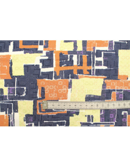 Tissu Gabardine Viscose Imprimé Figures Violet et Jaune Paille de Qualité, Tissu au mètre, Tissu pas cher - Alltissus.com