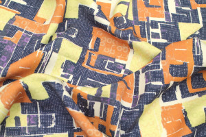 Tissu Gabardine Viscose Imprimé Figures Violet et Jaune Paille de Qualité, Tissu au mètre, Tissu pas cher - Alltissus.com 2