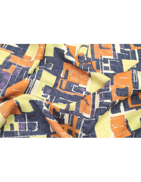 Tissu Gabardine Viscose Imprimé Figures Violet et Jaune Paille de Qualité, Tissu au mètre, Tissu pas cher - Alltissus.com