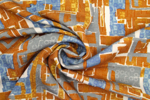 Tissu Gabardine Viscose Imprimé Figures Orange et Gris de Qualité, Tissu au mètre, Tissu pas cher - Alltissus.com