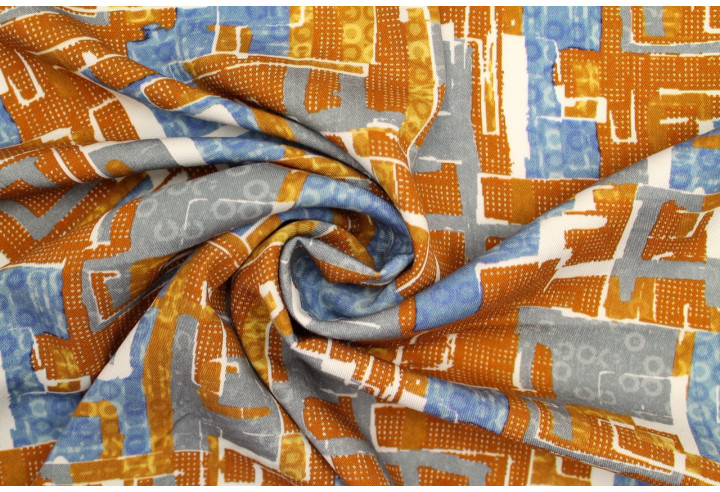 Tissu Gabardine Viscose Imprimé Figures Orange et Gris de Qualité, Tissu au mètre, Tissu pas cher - Alltissus.com