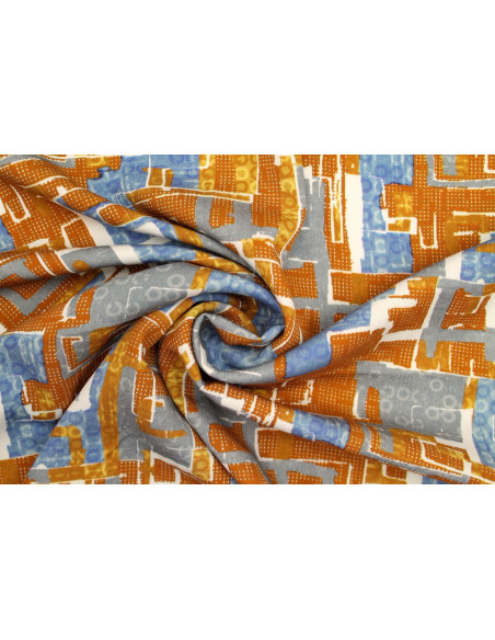 Tissu Gabardine Viscose Imprimé Figures Orange et Gris de Qualité, Tissu au mètre, Tissu pas cher - Alltissus.com