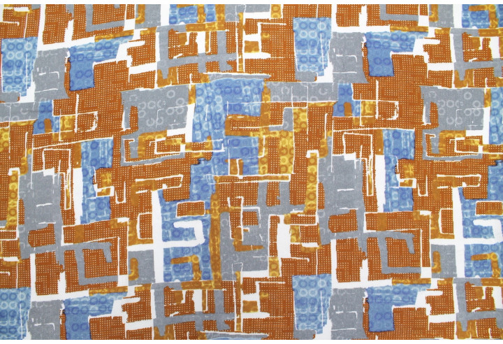 Tissu Gabardine Viscose Imprimé Figures Orange et Gris de Qualité, Tissu au mètre, Tissu pas cher - Alltissus.com