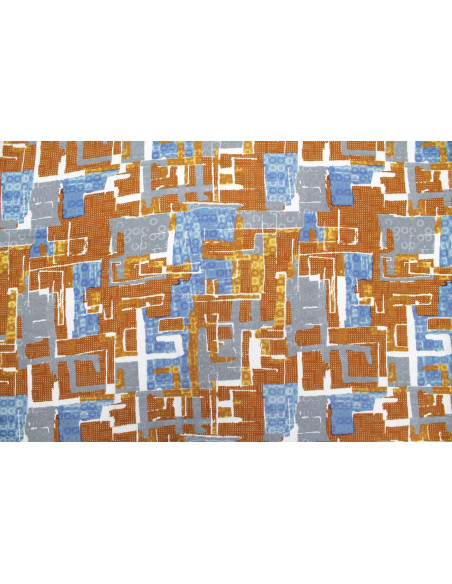 Tissu Gabardine Viscose Imprimé Figures Orange et Gris de Qualité, Tissu au mètre, Tissu pas cher - Alltissus.com