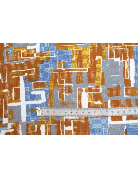 Tissu Gabardine Viscose Imprimé Figures Orange et Gris de Qualité, Tissu au mètre, Tissu pas cher - Alltissus.com