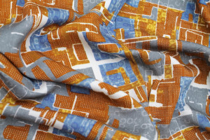 Tissu Gabardine Viscose Imprimé Figures Orange et Gris de Qualité, Tissu au mètre, Tissu pas cher - Alltissus.com 2