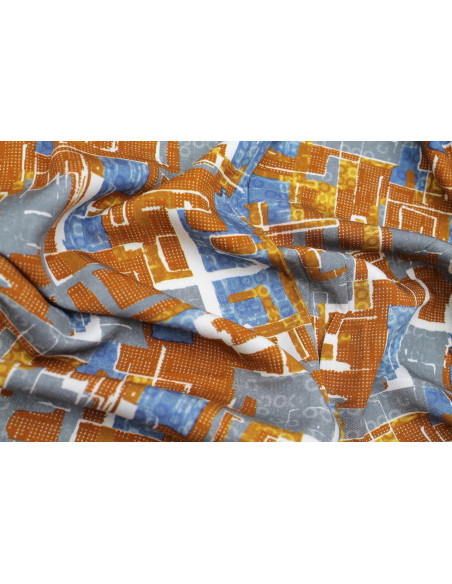 Tissu Gabardine Viscose Imprimé Figures Orange et Gris de Qualité, Tissu au mètre, Tissu pas cher - Alltissus.com