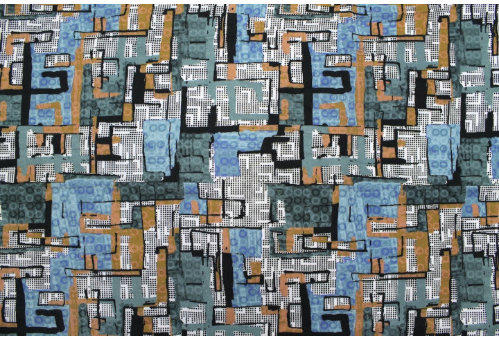 Tissu Gabardine Viscose Imprimé Figures Bleu de Qualité, Tissu au mètre, Tissu pas cher - Alltissus.com