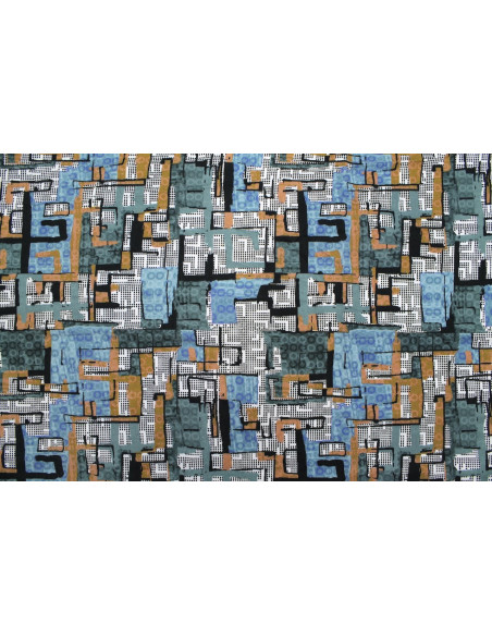 Tissu Gabardine Viscose Imprimé Figures Bleu de Qualité, Tissu au mètre, Tissu pas cher - Alltissus.com