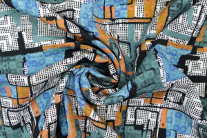 Tissu Gabardine Viscose Imprimé Figures Bleu de Qualité, Tissu au mètre, Tissu pas cher - Alltissus.com