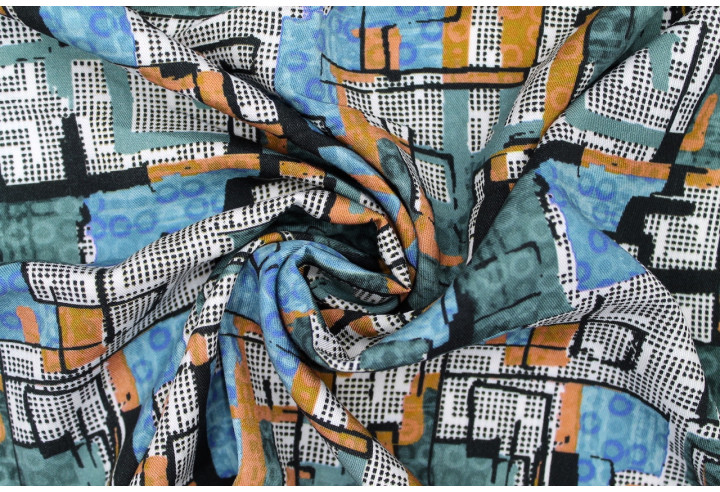Tissu Gabardine Viscose Imprimé Figures Bleu de Qualité, Tissu au mètre, Tissu pas cher - Alltissus.com