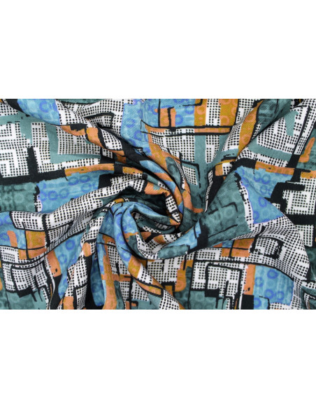 Tissu Gabardine Viscose Imprimé Figures Bleu de Qualité, Tissu au mètre, Tissu pas cher - Alltissus.com