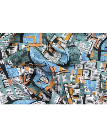 Tissu Gabardine Viscose Imprimé Figures Bleu de Qualité, Tissu au mètre, Tissu pas cher - Alltissus.com
